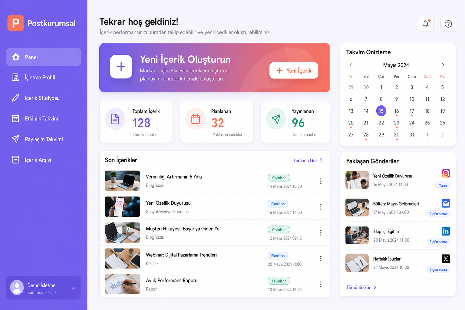 Postkurumsal dashboard genel görünüm