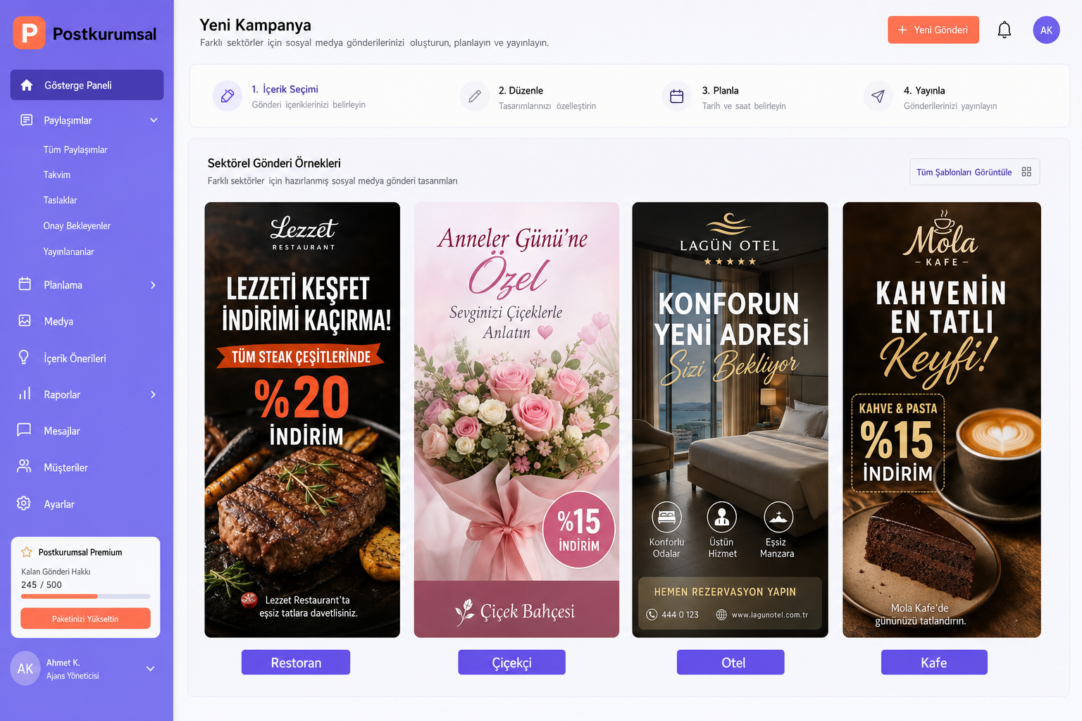 Restoran, çiçekçi, otel ve kafe için hazır sosyal medya içerikleri